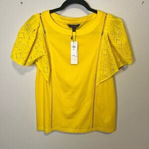 NWT Banana Republic Yellow Eyelet Lace Blouse Size XS Petite